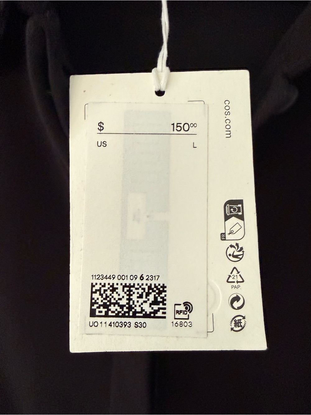COS Black Long Sleeve Belted Jumpsuit Label View - Picture 4 of 5
